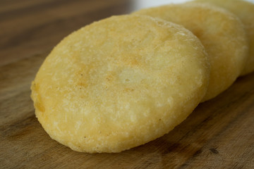 Food photography of deep fried arepas