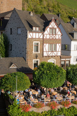 Nice restaurant with terrace in Cochem on the Moselle. Rhineland-Palatinate, Germany, Europe
