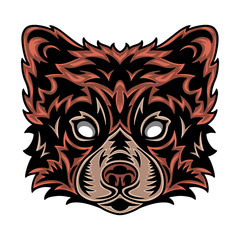 Vintage Red panda face. Heading vintage style Isolated on a white background.