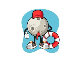 Moon beach lifeguard cartoon. Mascot Character vector.