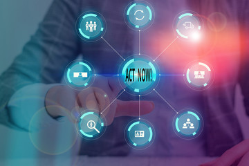 Handwriting text writing Act Now. Conceptual photo do not hesitate and start working or doing stuff right away Picture photo system network scheme modern technology smart device