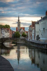Foto op Plexiglas Brugge, België. Stadsgezicht bij zonsondergang © Alexey Oblov