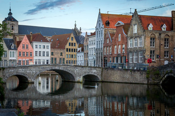 Bruges, Belgium. Cityscape at sunset