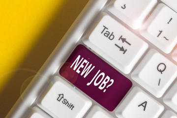 Conceptual hand writing showing New Job Question. Concept meaning formal meeting which someone...