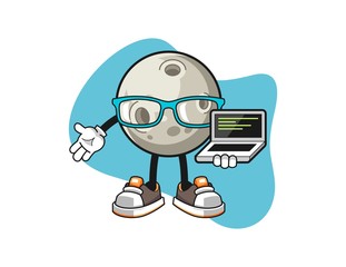 Moon programmer cartoon. Mascot Character vector.