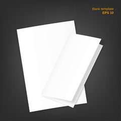 Vector set of paper sheet and half-fold paper on it. Empty papers on grey background. It can be used as a mock up, templates and backgrounds for your own projects. EPS 10 file.