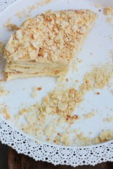 Delicious Napoleon cake on a white plate