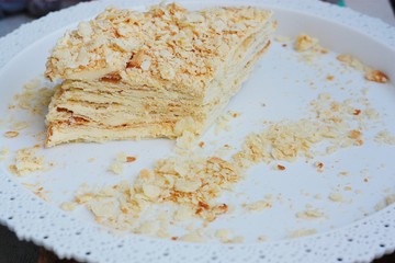 Delicious Napoleon cake on a white plate