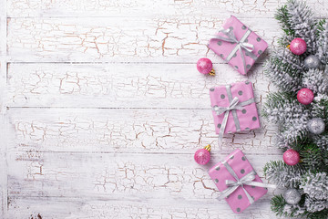 Christmas background with pink gift box