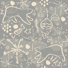 Cute Winter Pattern with bears and ornaments. Vector Illustration.