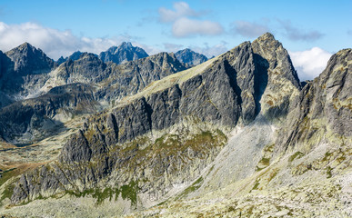 Wonderful landscape of mountain ridges in autumn scenery on a beautiful sunny day.