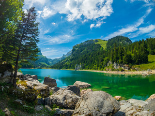 Beautiful mountain lake summer landscape