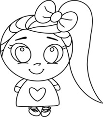 Vector coloring page for kids with drawn a little girl.Kids coloring for the smallest.Application in printed materials,the manufacture of coloring for babies and other supplies.