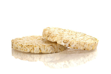 Crispy breads isolated on white background, diet food. Front view