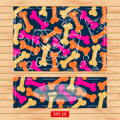 Abstract Dog with bone.Seamless pattern