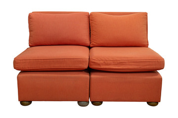 Orange Sofa Furniture with Pillow Isolated on White with Clipping Path