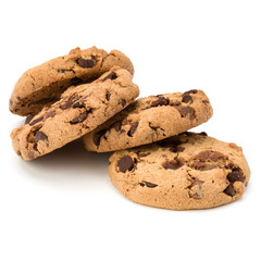 Chocolate chip cookies isolated on white background. Sweet biscuits. Homemade pastry.