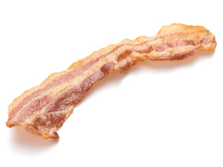 cooked crispy slice of bacon isolated on white background