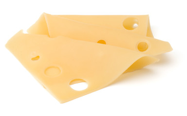 three Cheese slices isolated on white background