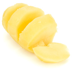 boiled peeled sliced potato isolated on white background cutout
