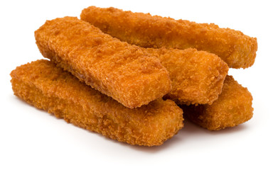 Crispy Fish fingers isolated on white background