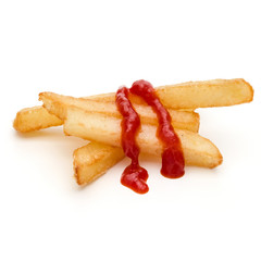 French Fried Potatoes with ketchup isolated on white background