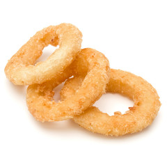 Crispy deep fried onion or Calamari ring isolated on white background