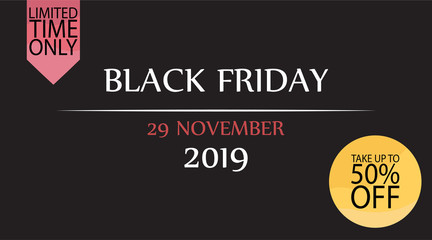 Banner template for sale on black Friday in the dark version. Vector illustration of banner for holiday sale with special offers with bright design. Information about fall in the price of the coupons.