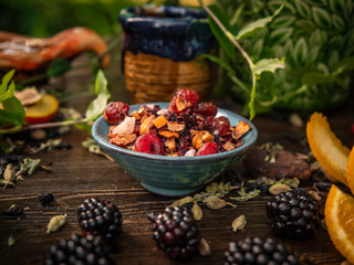 Preparation of the tea ceremony, tea in the bowl. Handmade cups