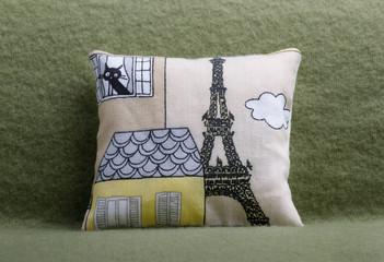 Paris cushion with houses and Eiffel tower
