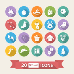 Flat Winter icons set with long shadow