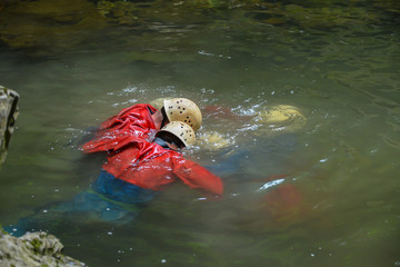 Diving ritual on mountain water courses in Wales, United Kingdom