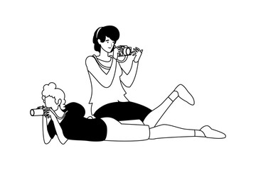 Fototapeta premium Woman and man taking picture vector design