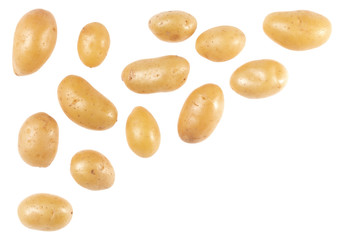 Potato isolated on white background with copy space for your text. Top view. Flat lay pattern. Potatoes in air, without shadow.