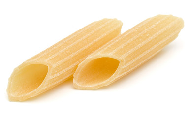 Italian pasta isolated on white background. Pennoni. Penne rigate.
