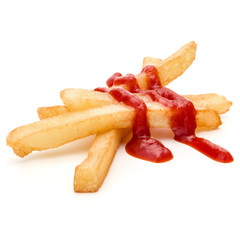 French Fried Potatoes with ketchup isolated on white background