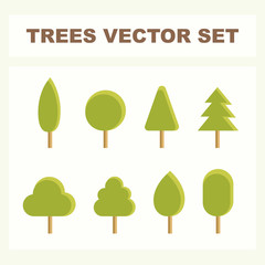 Set of abstract stylized trees for parks and forest. Natural illustration.