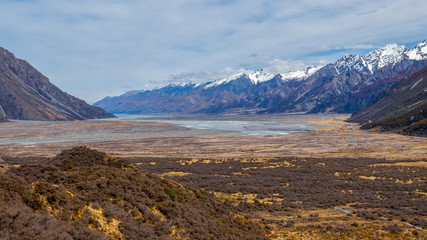 Tasman Valley aerial view, Mount Cook national Park, New Zealand