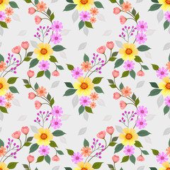 Hand drawn colorful flowers seamless pattern.