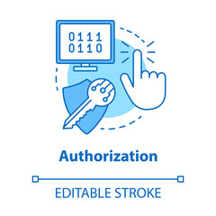 Authorization concept icon. Software development idea thin line illustration. Mobile device programming. Data encryption. Privacy protection. Vector isolated outline drawing. Editable stroke