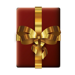 happy merry christmas gift box with golden bow
