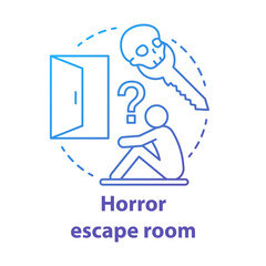 Horror escape room blue gradient concept icon. Scary quest idea thin line illustration. Thematic strategy game. Looking for exit, key. Finding solution. Vector isolated outline drawing