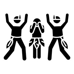 Ceremonial rape glyph icon. Women abuse, violent behavior. Payback rape in tribal customs and culture. Sexual harassment of females. Silhouette symbol. Negative space. Vector isolated illustration