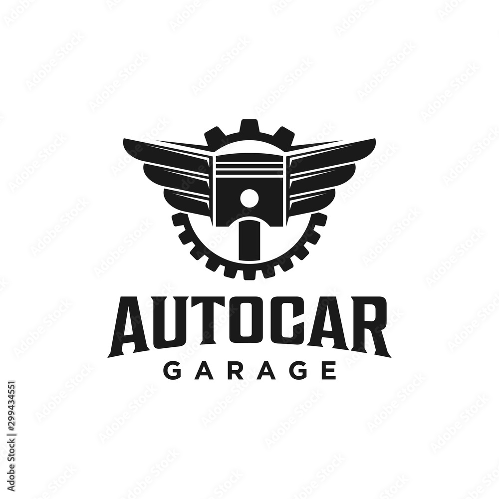 Wall mural garage logo with piston element automotive spare part car motorcycle shop business modern simple min