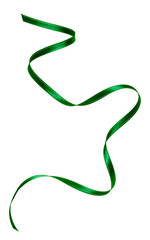 Fototapeta premium Shiny satin ribbon in green color isolated on white background .Ribbon image for decoration design.