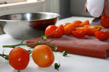 vine tomatoes in restaurant kitchen