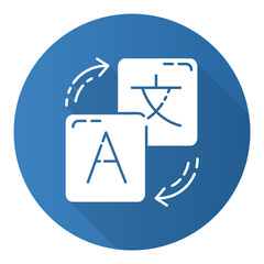 Language translation service flat design long shadow glyph icon. Instant machine translator. Automated interpretation tool. Online dictionary. Vector silhouette illustration