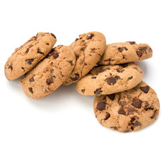 Chocolate chip cookies isolated on white background. Sweet biscuits. Homemade pastry.