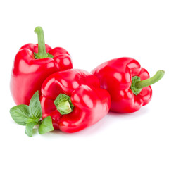 three sweet bell peppers isolated on white background cutout