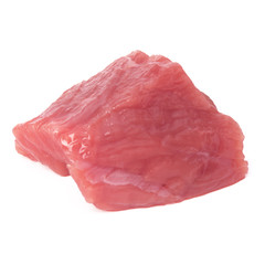Raw chopped beef meat cube isolated om white background cut out.